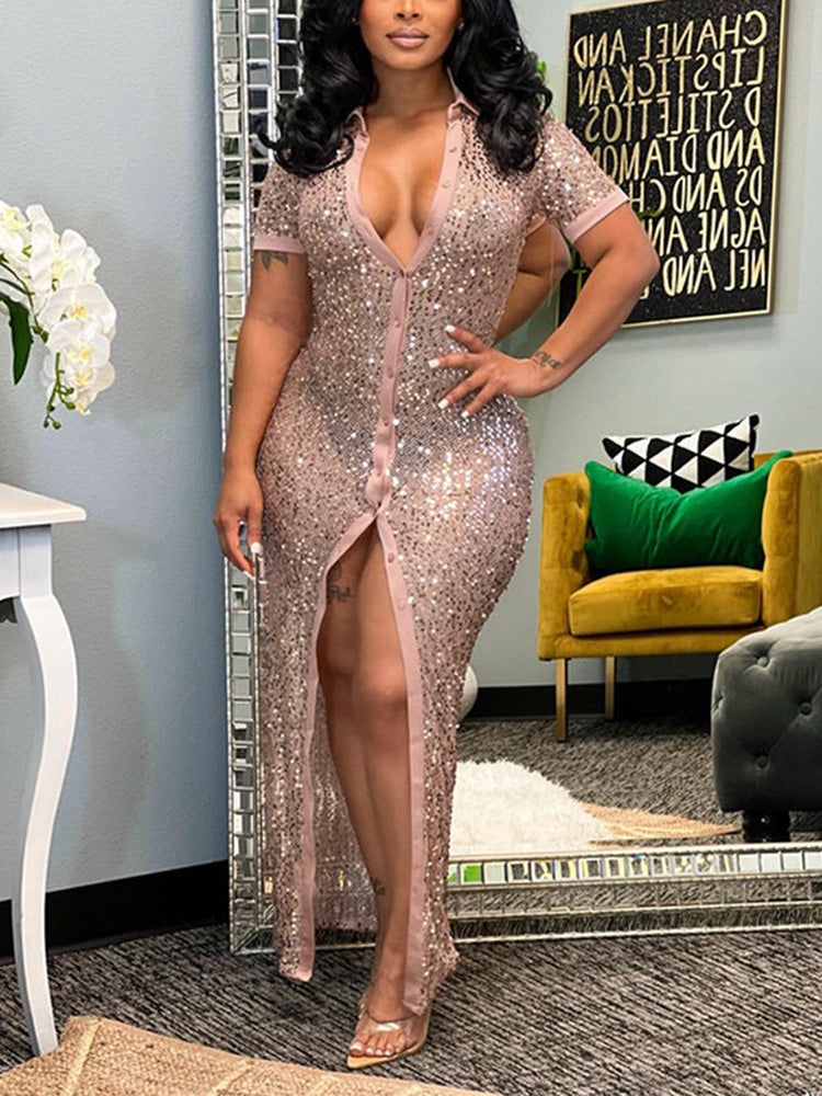 Sequin Button Slit Dress Main image