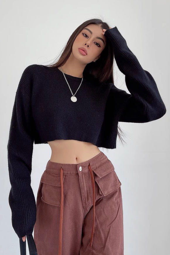 Loose Fitting Sweater Round Neck Long Sleeved Knit Top Main image