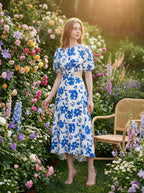 Blue Floral Cut-Out High-Low Maxi Dress