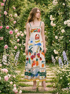 Tropical Paradise Print Smocked Maxi Dress