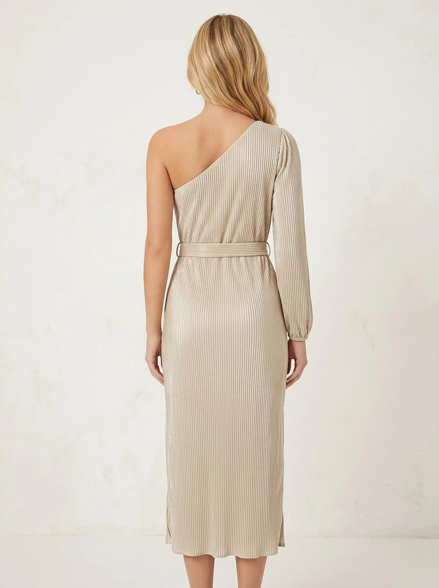 Sage Green One Shoulder Plisse Midi Dress Secondary image