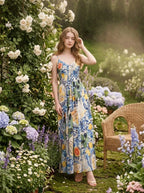 Blue Majolica & Lemon Print Cami Maxi Dress