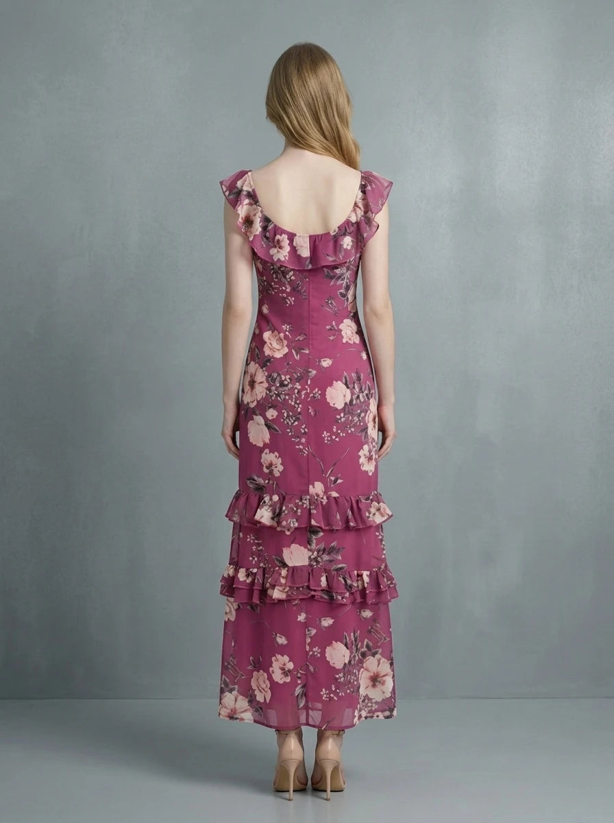 Berry Floral Tiered Ruffle Maxi Dress Secondary image