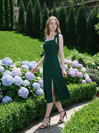 Forest Green Tie Strap Front Split Midi Dress