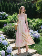 Pink Floral Square Neck Satin Maxi Dress