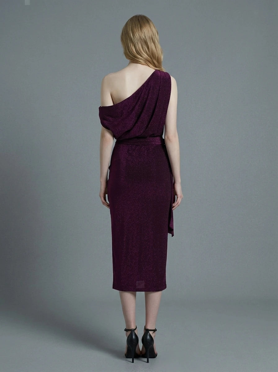 Berry Glitter Off Shoulder Midi Dress Secondary image