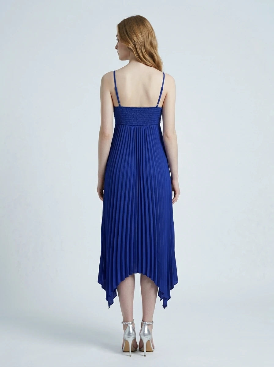 Cobalt Blue Pleated Asymmetrical Midi Dress Secondary image