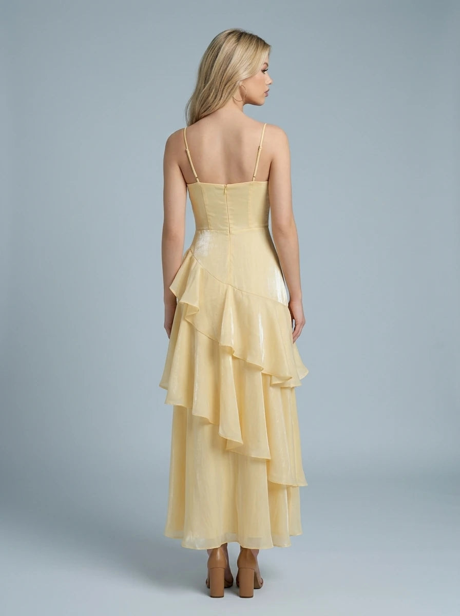 Metallic Gold Tiered Ruffle Maxi Dress Secondary image