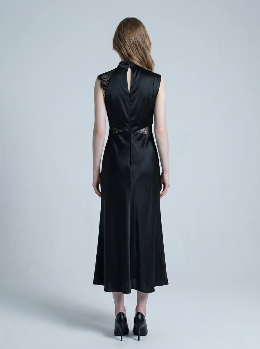 Black Lace Detail Asymmetric Maxi Dress Secondary image