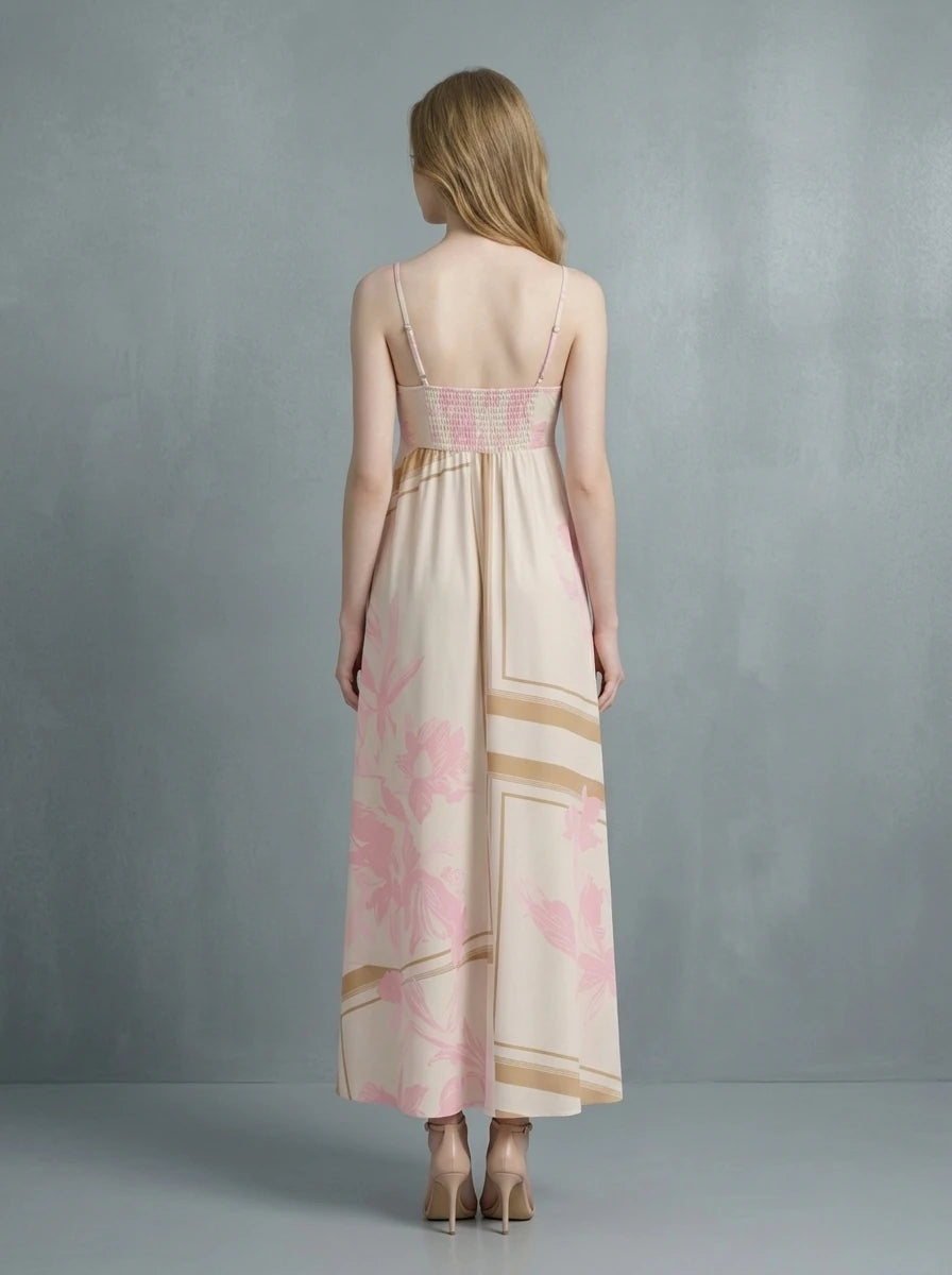 Pink Floral Square Neck Satin Maxi Dress Secondary image