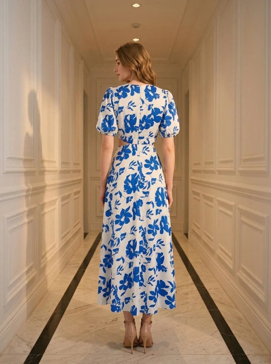 Blue Floral Cut-Out High-Low Maxi Dress Secondary image