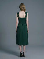Forest Green Tie Strap Front Split Midi Dress