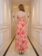 Strapless Floral Maxi Dress in Peach and Coral