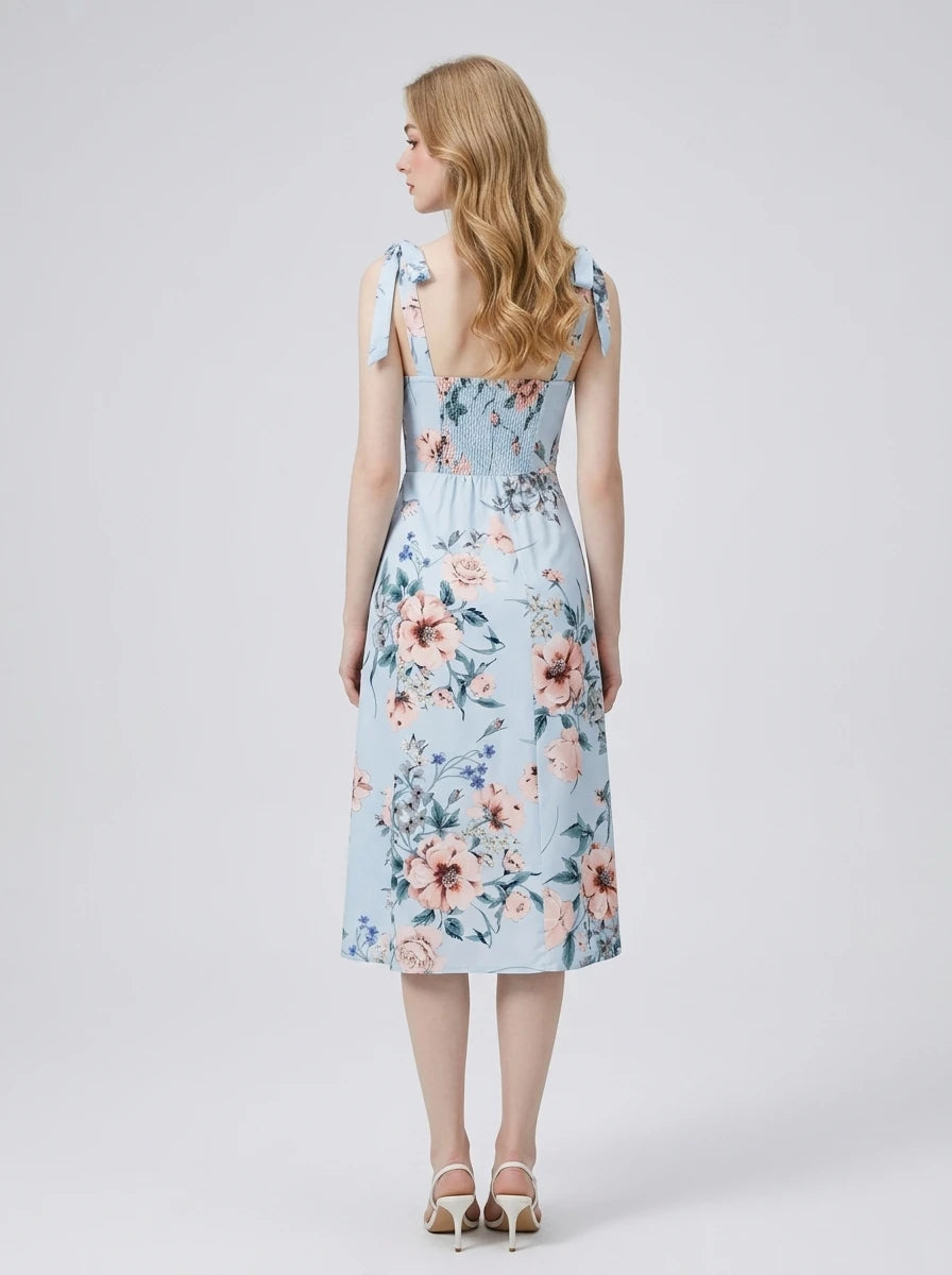 Light Blue Floral Tie Strap Midi Dress Secondary image