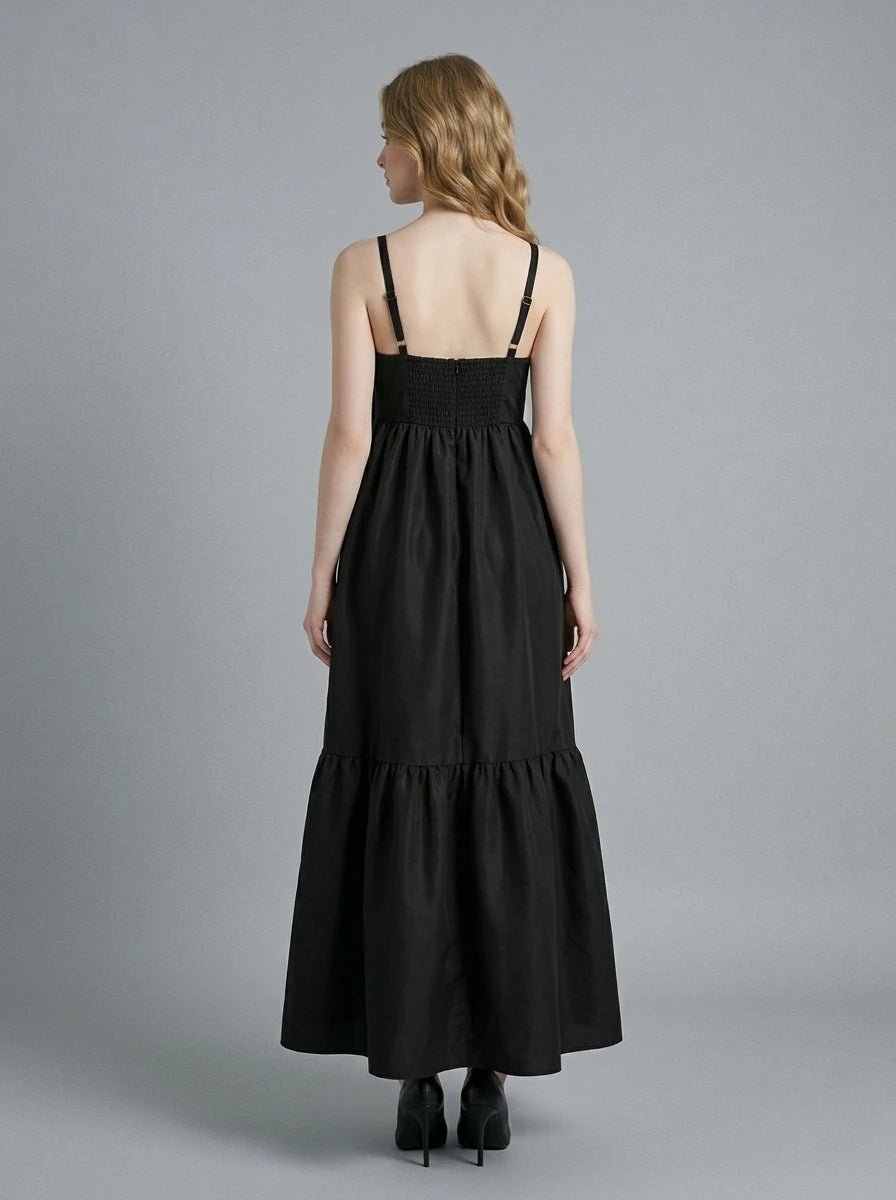 Black Bow One Shoulder Tiered Maxi Dress Secondary image