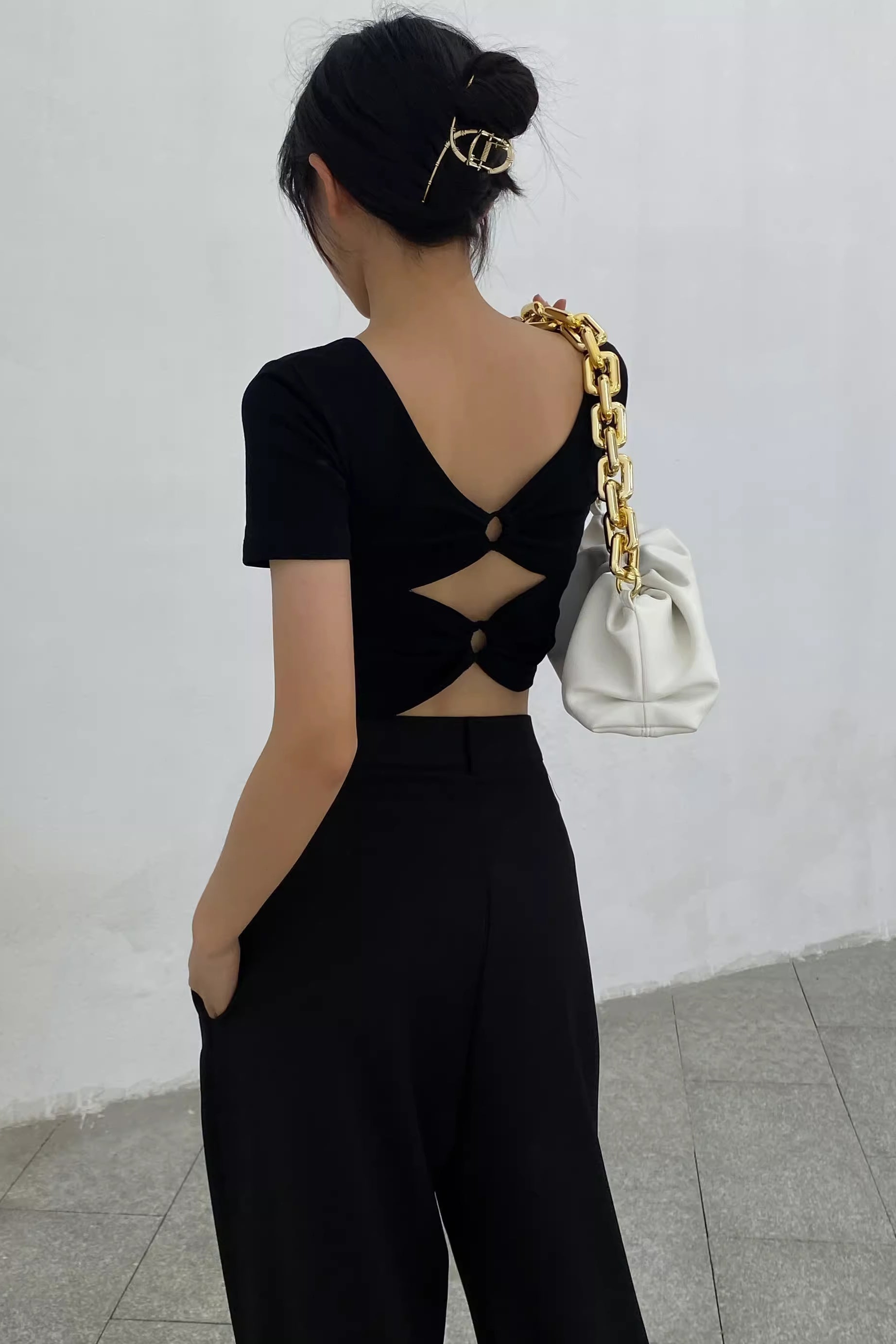 Backless Short Sleeve Cut Out Tops Tank Top Shirt Secondary image