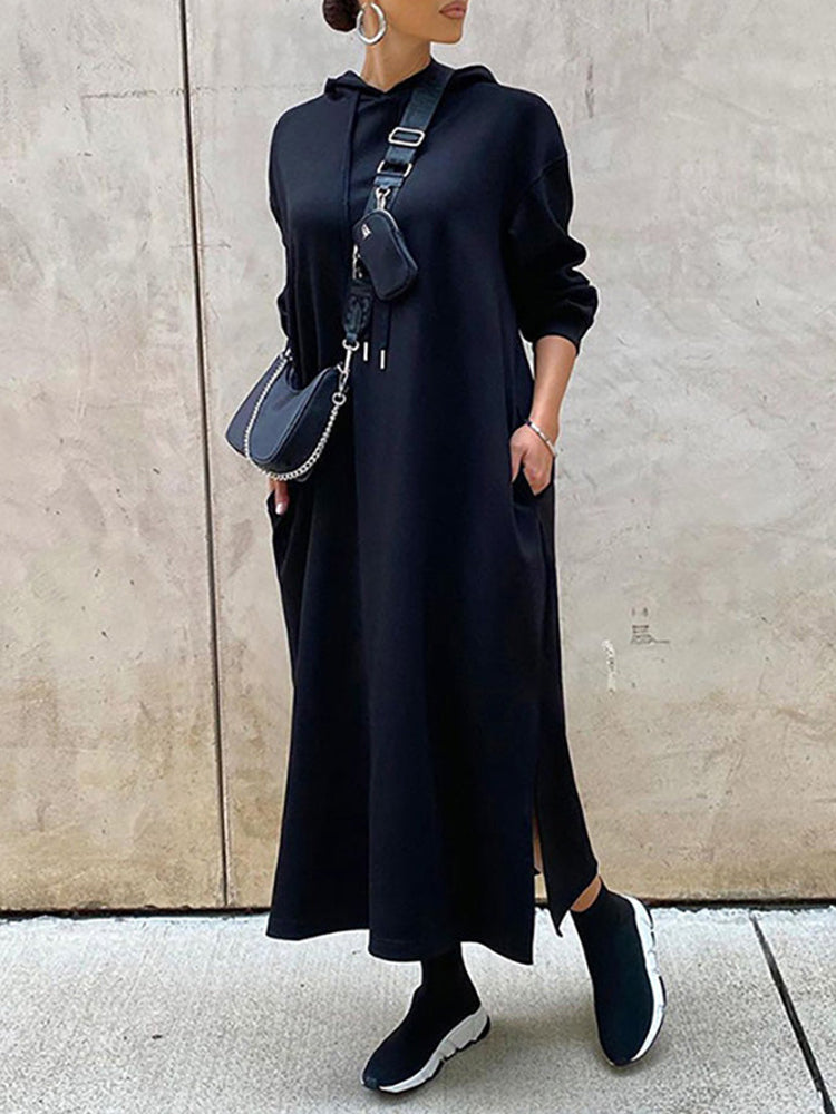 Slant Pockets Drawstring Hoodie Dress Main image