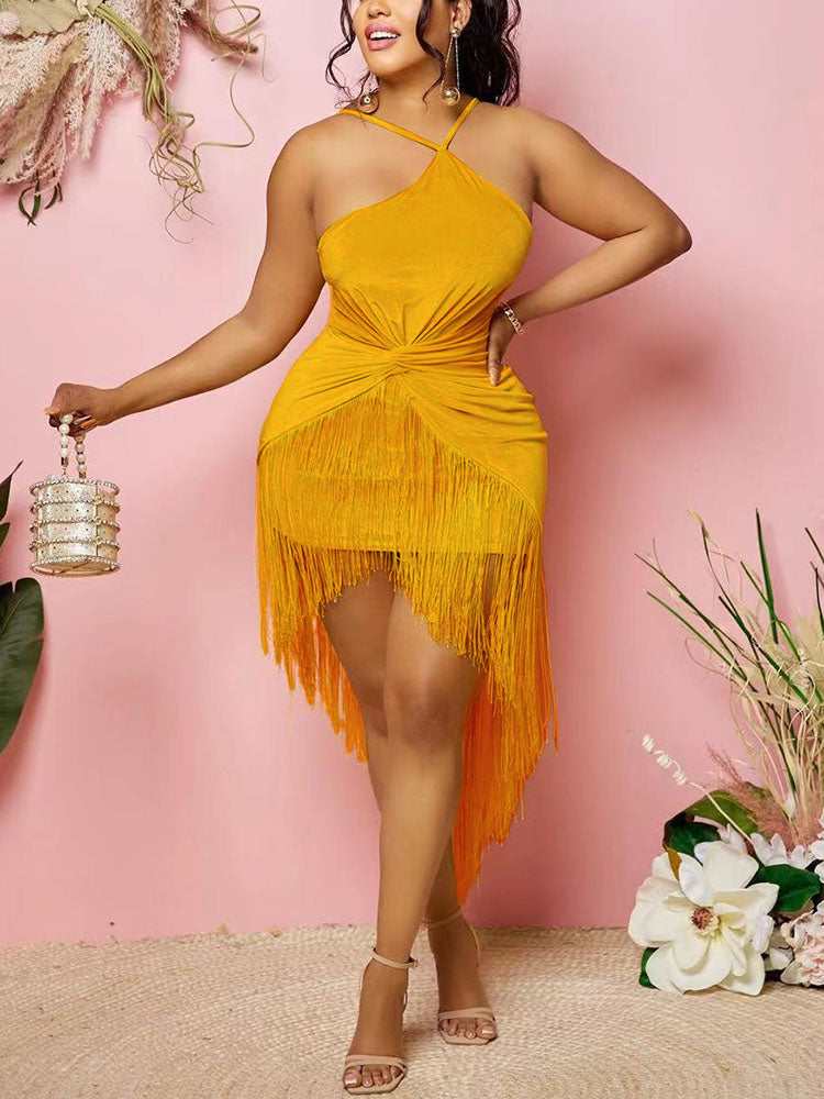 Halter Neck Tassel Trim Dress Main image