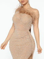 Feather Mesh Rhinestone Mini Dress