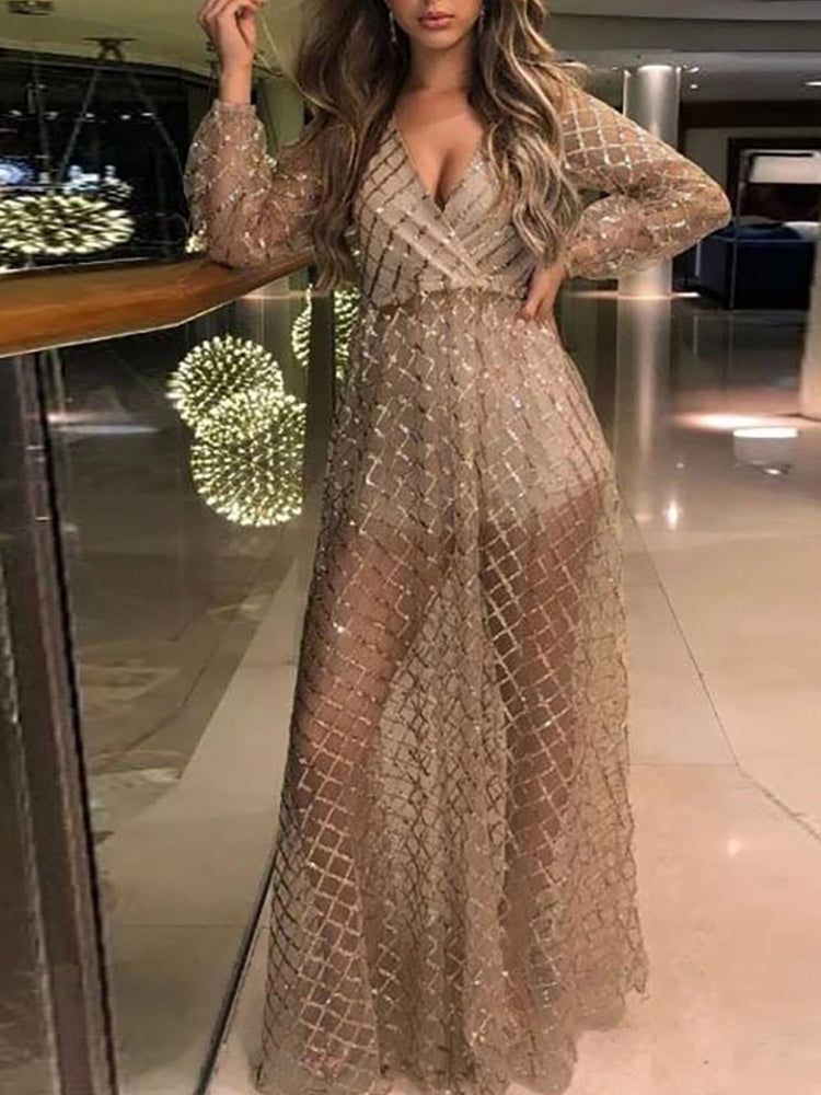 Sequins Mesh V Neck Maxi Dress Main image