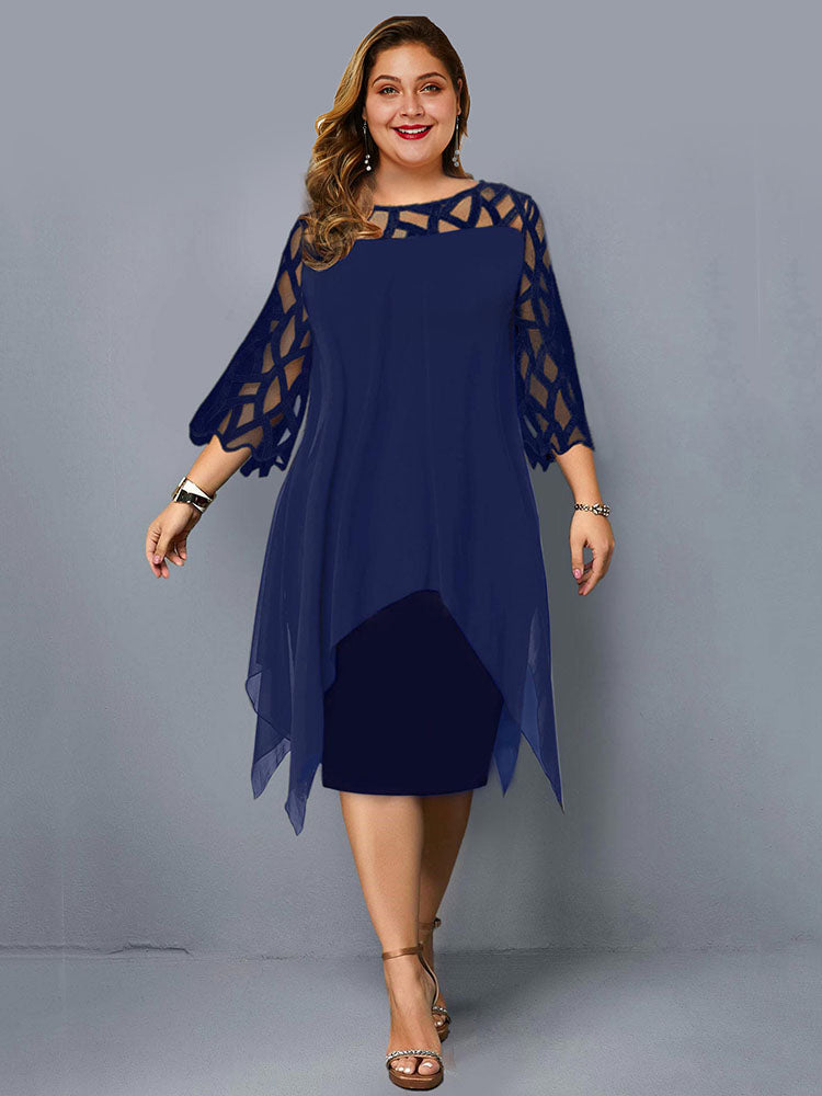 Asymmetric Hem Mesh Stitching Dress Main image