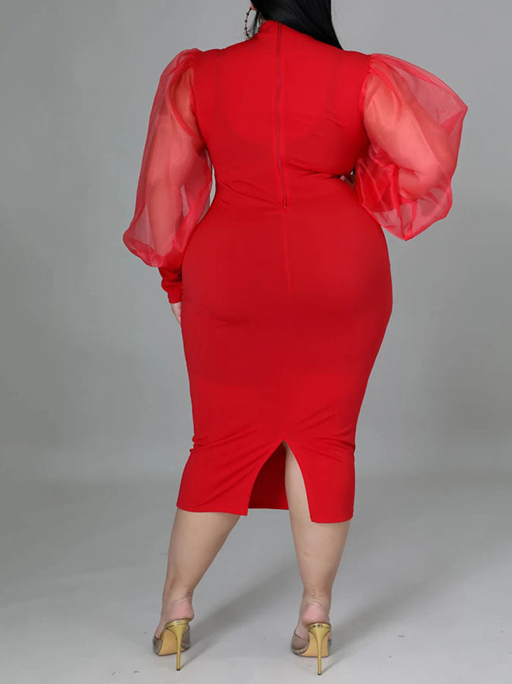 Split Joint Lantern Sleeves Midi Dress Secondary image