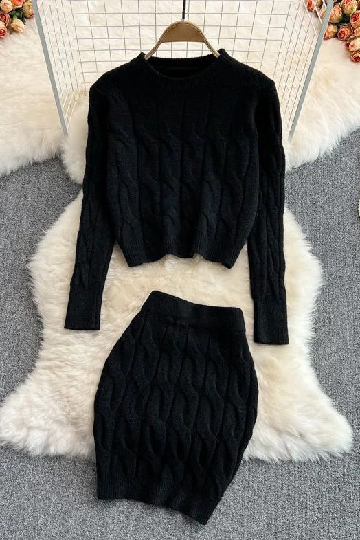 Set Long Sleeve Knitted Tops + Slim Mini Skirts Two Piece Suits Secondary image