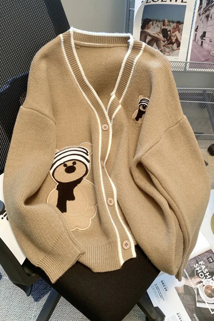 Cartoon Embroidery Cardigans Sweaters All Match Female Knitwear Coat Main image