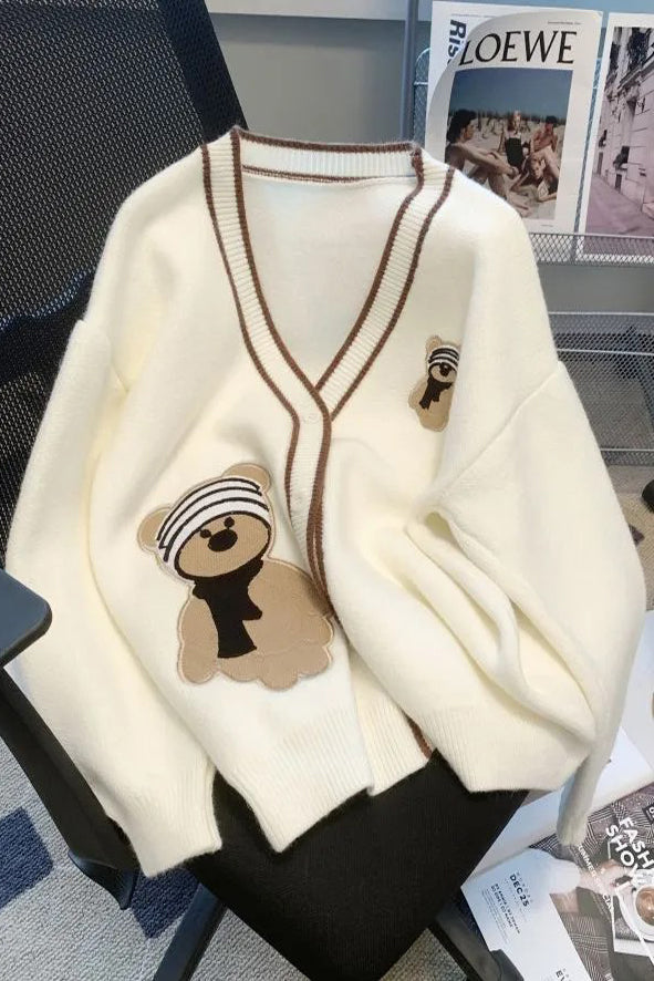 Cartoon Embroidery Cardigans Sweaters All Match Female Knitwear Coat Secondary image