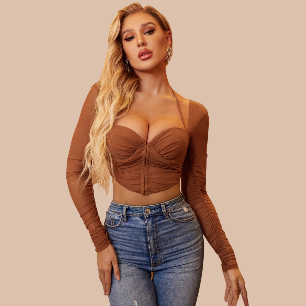 Maggie Mesh Halter Long Sleeve Crop Top Main image