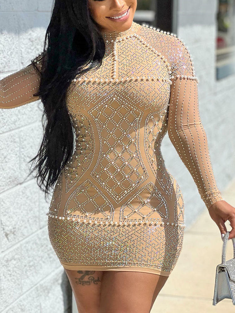 Rhinestone Beaded Mesh Dress Secondary image