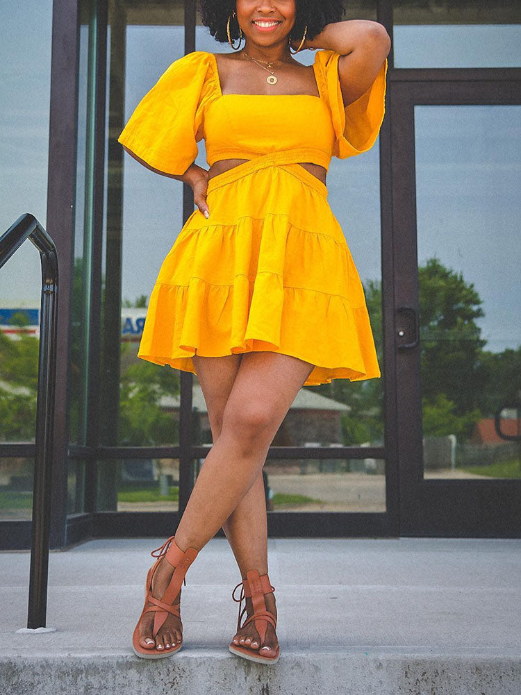 Hollowed Out Square Neck Dress Secondary image