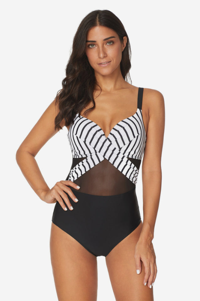 Mesh Striped One Piece Swimwear Main image