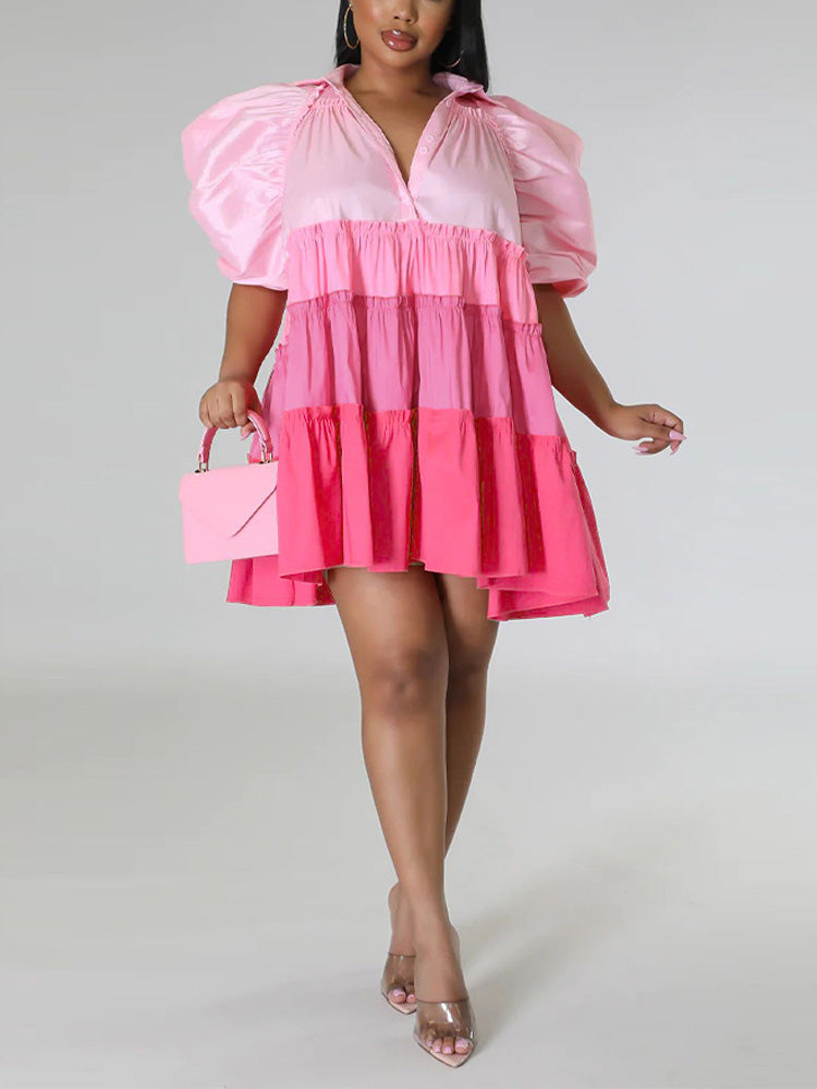 V-neck Colorblock A-line Dress Secondary image