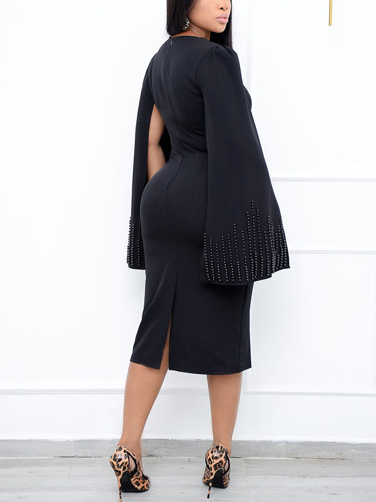 Beaded Sleeve Twist Front Midi Dress Secondary image