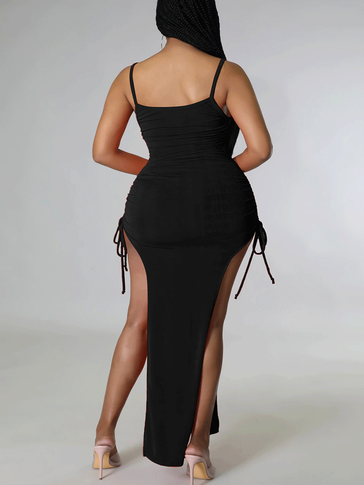 Spaghetti Strap Bodycon Ruched Dress