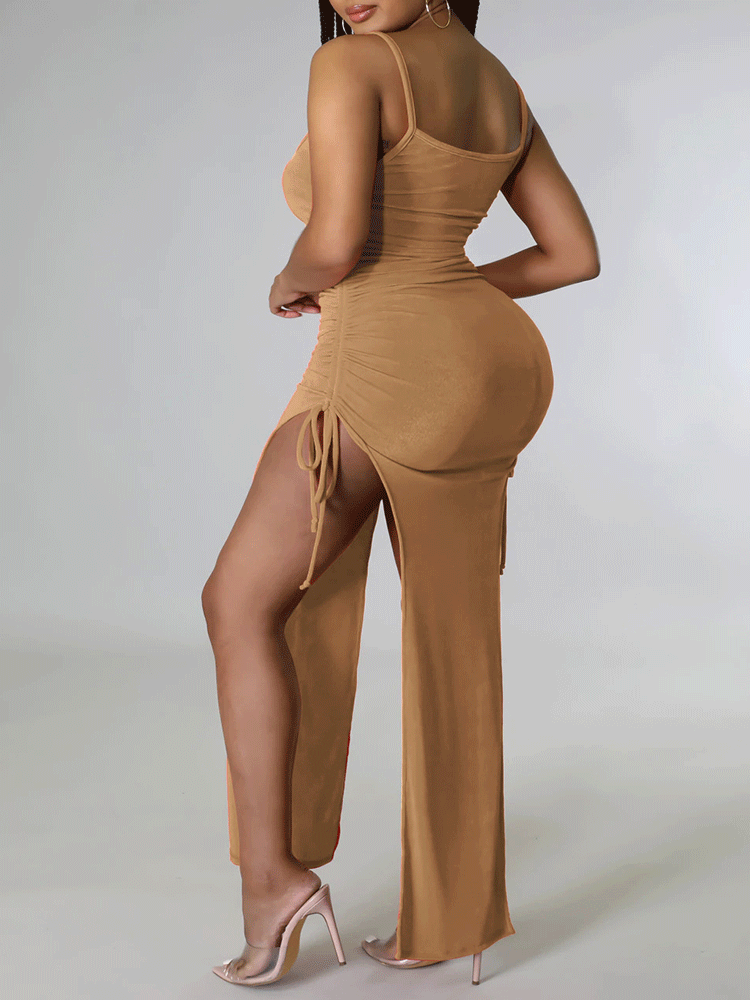 Spaghetti Strap Bodycon Ruched Dress