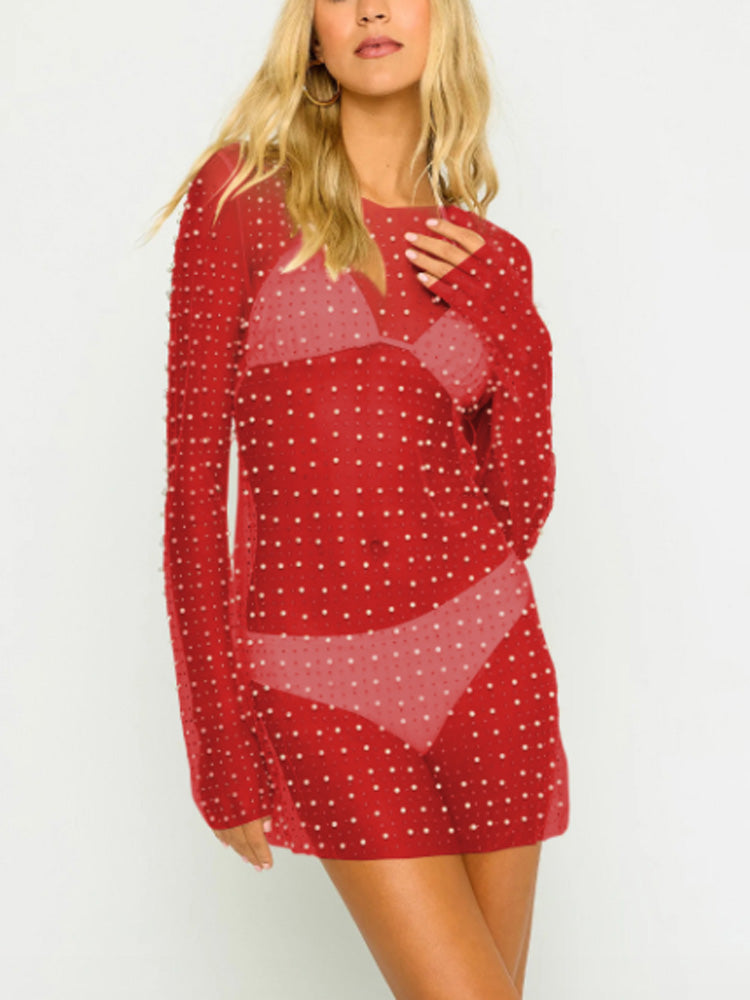 Pearl Rhinestone Cover-up Beach Dress