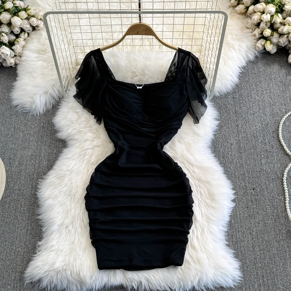 Square neck short mesh bodycon dress Secondary image