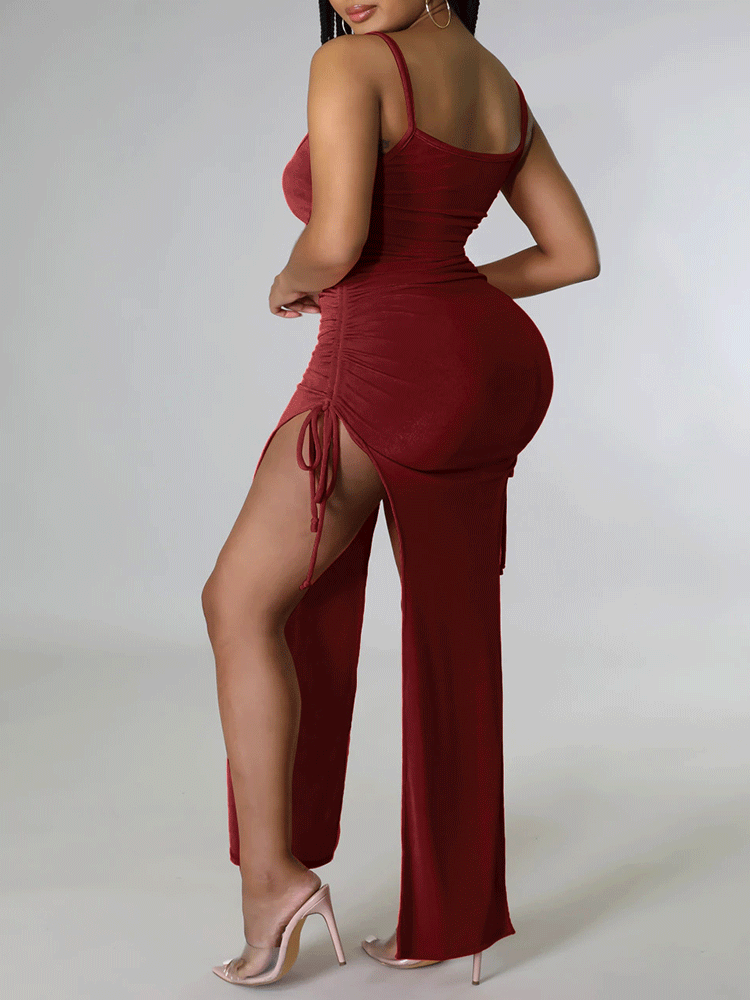 Spaghetti Strap Bodycon Ruched Dress