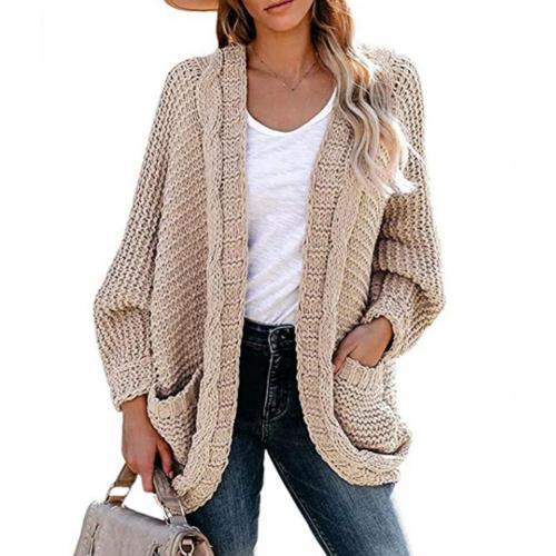 Vintage Side Pockets Batwing Sleeve Knitted Cardigan