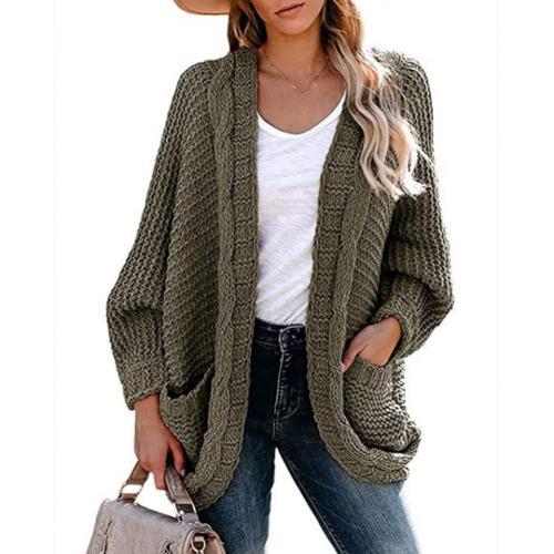 Vintage Side Pockets Batwing Sleeve Knitted Cardigan