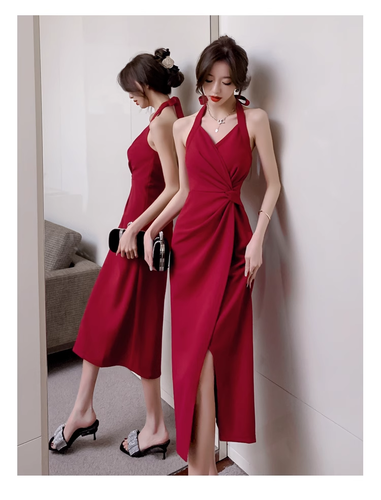 Burgundy Halter Bodycon Dress Main image