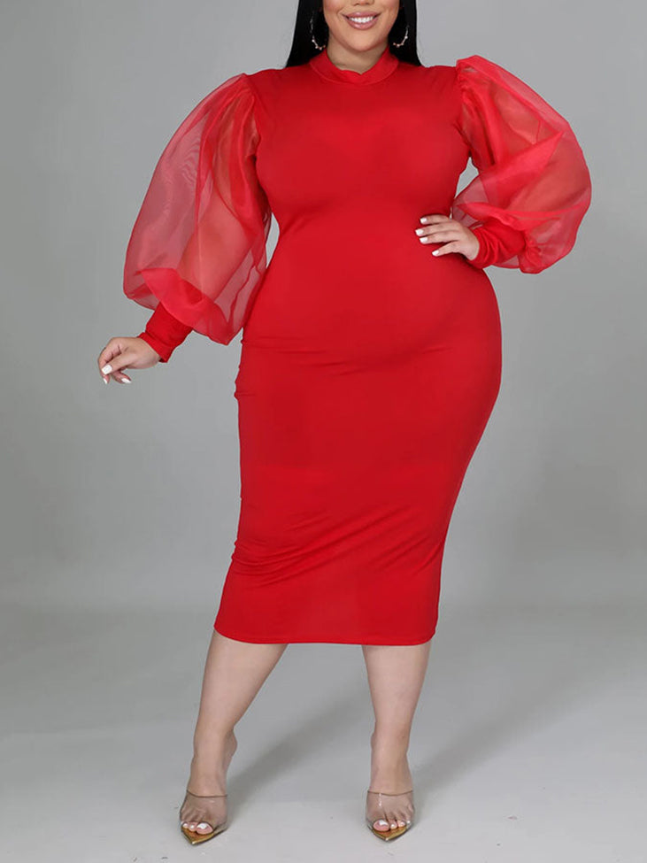 Split Joint Lantern Sleeves Midi Dress Main image