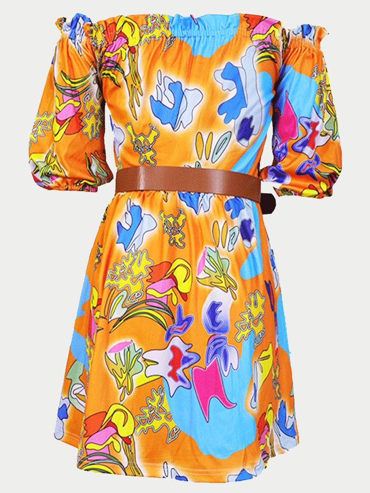 Off Shoulder Mini Dress With Belt Secondary image