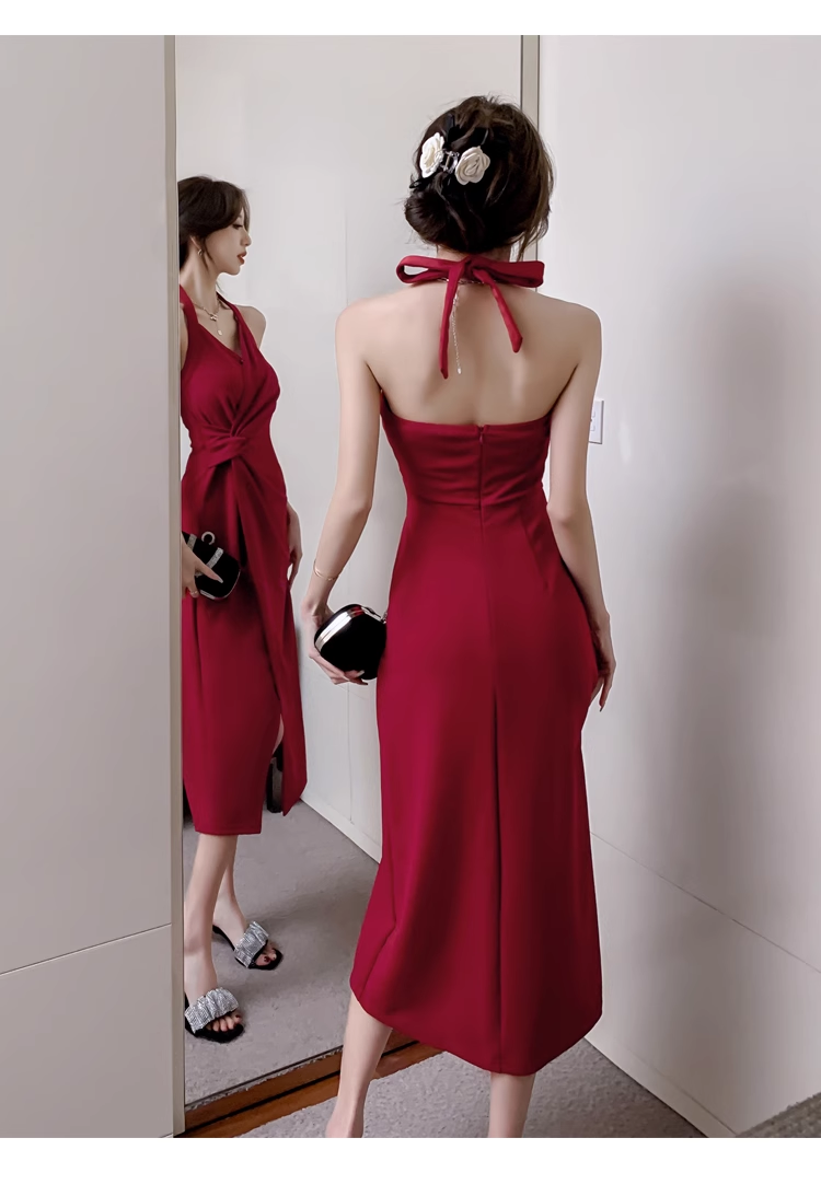 Burgundy Halter Bodycon Dress Secondary image