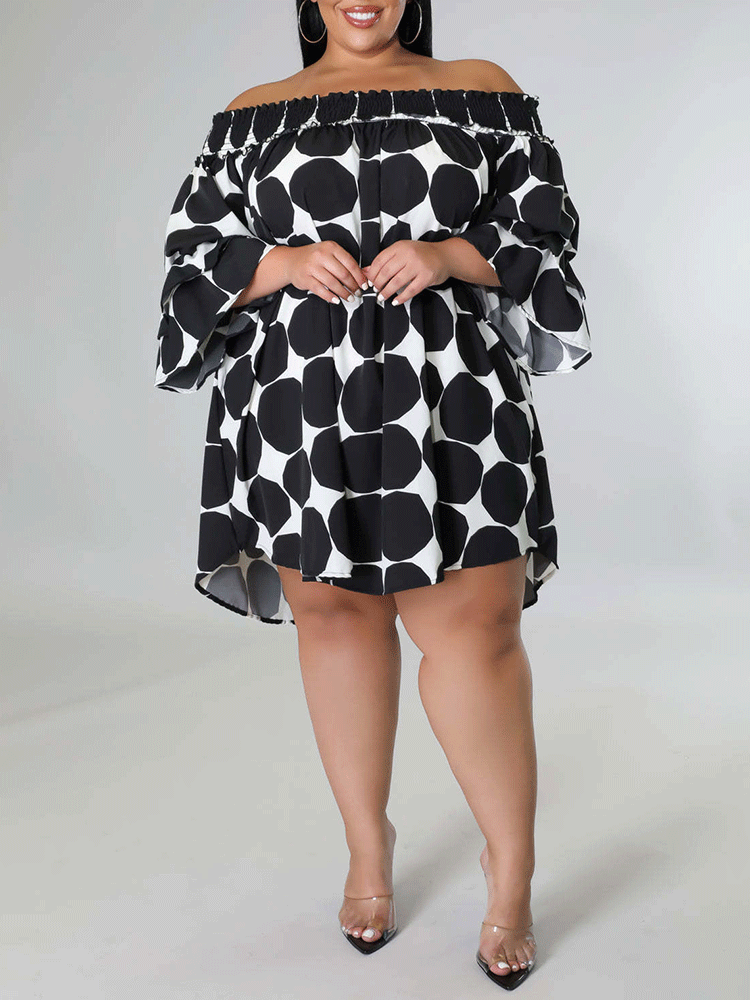 Off Shoulder Dot  Midi Dress