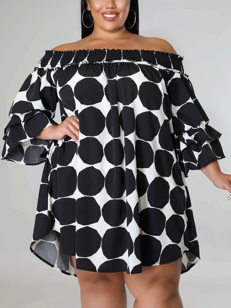 Off Shoulder Dot  Midi Dress