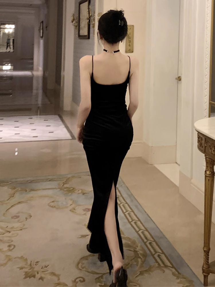 Black Straps Velvet Dress Secondary image