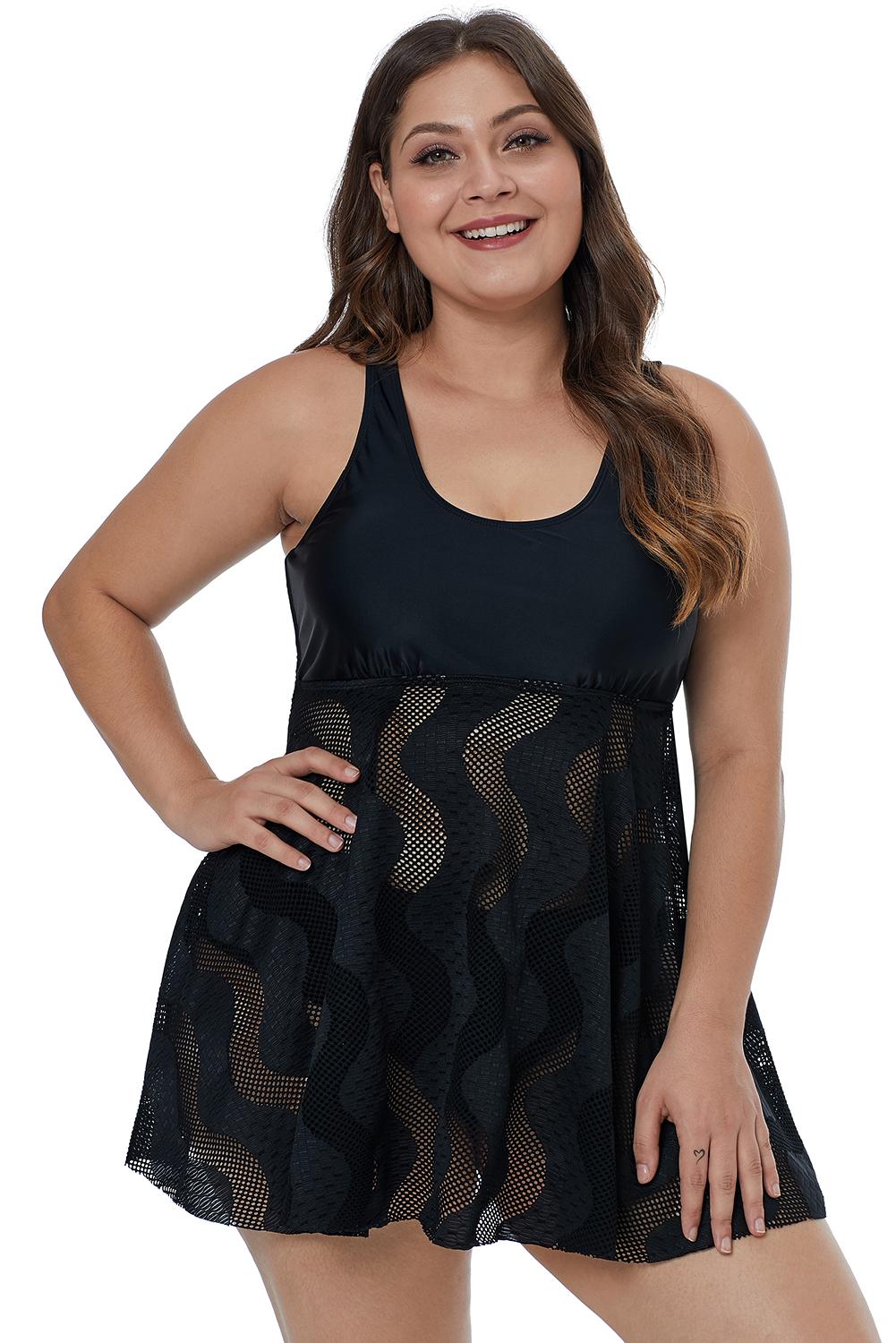 Black Mesh Plus Size Swimdress Main image